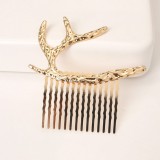 森林系 欧美风圣诞 麋鹿鹿角复古月亮弧度发梳插梳头饰女