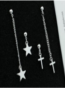 十字架不对称五角星星不对称耳环长短个性欧美耳饰耳钉耳坠