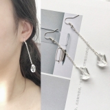 韩国几何透明钻石流苏链条耳环