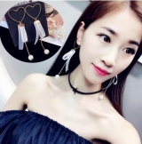 【白色】韩国潮人个性气质心形蕾丝珍珠长款耳环耳饰