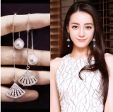 @特价  韩国气质长款耳环扇形女流苏耳饰品珍珠耳钉夸张网红耳坠