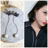 @特价  韩国气质黑色天鹅珍珠后挂长款流苏耳环