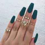 欧美新款饰品 时尚闪电心电图戒指套装 合金光面戒指5件套