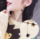 韩国东大门同款S925银针不对称五角星耳环个性锆石水钻耳钉耳饰女