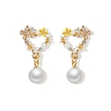  韩国新款个性百搭花瓣珍珠小清新花朵耳环耳钉