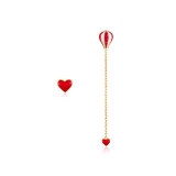 S925银针韩国热气球不对称爱心珍珠红色爱心滴釉可爱少女耳钉