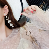 S925银针韩国超仙珍珠花朵气质简约个性百搭长款吊坠耳钉