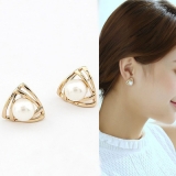S925银针韩国可爱优雅珍珠镂空三角形几何小巧简约耳钉