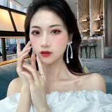 S925银针韩国长款珍珠蝴蝶结2020年新款气质网红高级感耳钉耳环女