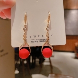 韩国新款气质复古港风红色磨砂珍珠温柔风个性耳环耳饰女