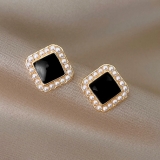韩国珍珠方块气质复古小巧个性耳钉耳饰女