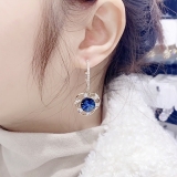 【真金电镀】S925银针新款蓝色水晶几何镂空花耳环满钻个性耳坠