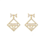 【真金电镀】 韩国甜美蝴蝶结耳钉简约气质百搭时尚菱形耳环女