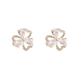 【真金电镀】 微镶锆石小花朵爱心花瓣时尚小巧耳钉耳饰女