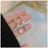 【真金电镀】 韩国菱形锆石流苏耳钉ins风镂空小花耳环2021新款潮时尚耳饰