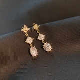 【真金电镀】 韩国菱形锆石流苏耳钉ins风镂空小花耳环2021新款潮时尚耳饰