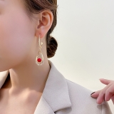 【真金电镀】S925韩国水滴珍珠红色气质网红新年耳钉饰品