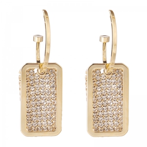 【真金电镀】 韩国简约风气质轻奢满钻方形网红耳钉耳环