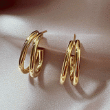 【真金电镀】 韩国个性C字金属质感双层气质ins风新潮嘻哈耳钉耳饰