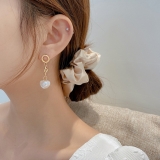 S925银针韩国爱心珍珠新款个性气质网红长款耳钉耳饰品