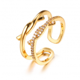【真金电镀】韩国时尚创意双生结锆石戒指女气质可调节开口戒指