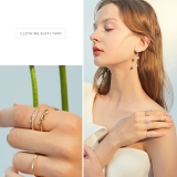 【真金电镀】韩国时尚创意双生结锆石戒指女气质可调节开口戒指