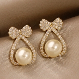 @特价韩国小巧蝴蝶结珍珠2021年新款潮高级感气质网红耳钉耳环