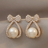 @特价韩国小巧蝴蝶结珍珠2021年新款潮高级感气质网红耳钉耳环