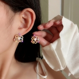 S925银针韩国珍珠花朵新款潮小巧精致网红气质高级大气耳钉耳饰女