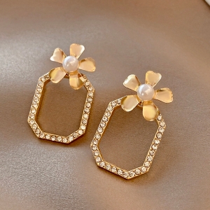  韩国花朵方形锆石两戴式2021年新款潮网红复古高级感耳钉耳饰女
