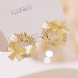  韩国蝴蝶花朵花环网红新款时尚温柔优雅大气耳环锆石花朵耳钉