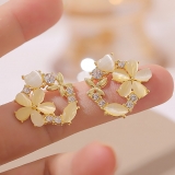  韩国蝴蝶花朵花环网红新款时尚温柔优雅大气耳环锆石花朵耳钉