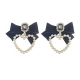 @特价 韩国甜美可爱珍珠蝴蝶结少女大耳环气质心形公主风耳钉耳饰女