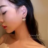S925银针韩国水钻珍珠百搭简约冷淡风气质高级感耳钉耳饰女
