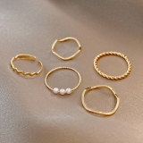 韩国五件套轻奢珍珠小众设计简约ins潮网红素圈食指尾戒戒指女