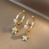 【真金电镀】韩国经典闪钻五角星锆石夏季款时尚复古耳饰耳圈
