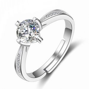 【真金电镀】莫桑石戒指经典四爪微镶奢华钻戒