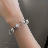 韩国方块水晶珍珠链条手链小众设计颈链嘻哈锁骨链项饰