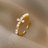 【真金电镀】韩国简约珍珠花朵小众ins设计感百搭食复古气质尾戒指