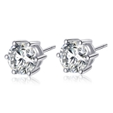 【真金电镀】韩国爆款锆石经典一克拉六爪气质仿真钻耳饰耳钉