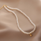 韩国新款珍珠锁骨链设计感小金球珍珠颈链优雅时尚项链