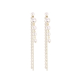 @特价 韩国名媛风珍珠流苏长款带钻优雅个性简约气质网红耳钉耳饰女