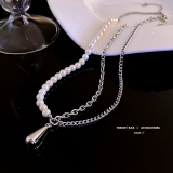 韩国不对称设计感珍珠钛钢水滴形气质时尚网红锁骨链