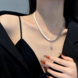 韩国不对称设计感珍珠钛钢水滴形气质时尚网红锁骨链