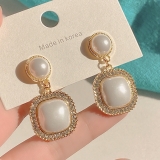 @特价韩国满钻几何形方块潮网红同款个性气质流苏耳钉耳饰女