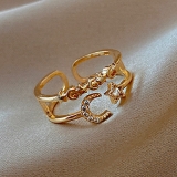 【真金电镀】韩国镶钻星月ins潮小众设计时尚个性气质食指戒指