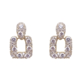  韩国闪钻2021年新款潮高级感镂空方形几何耳钉耳饰女