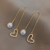@特价韩国珍珠长款爱心气质时尚网红个性耳钉耳线耳饰