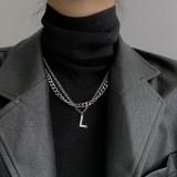 韩国高级感东大门字母双层项链毛衣链搭配