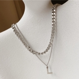 韩国高级感东大门字母双层项链毛衣链搭配